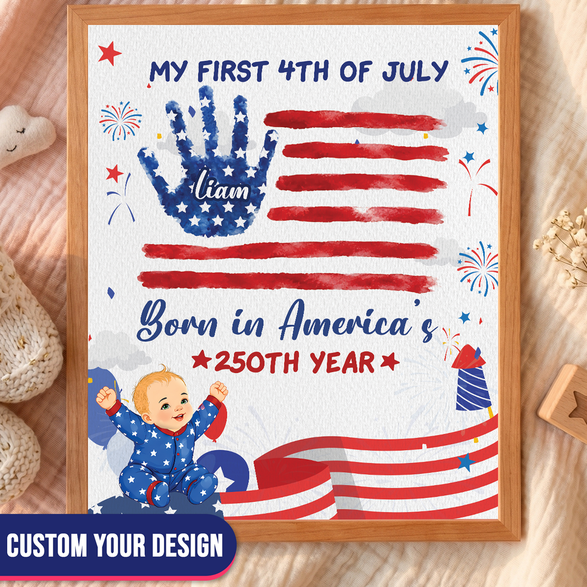 My First 4th of July Baby Handprint Frame - America 250 Keepsake, Patriotic Nursery Decor Gift