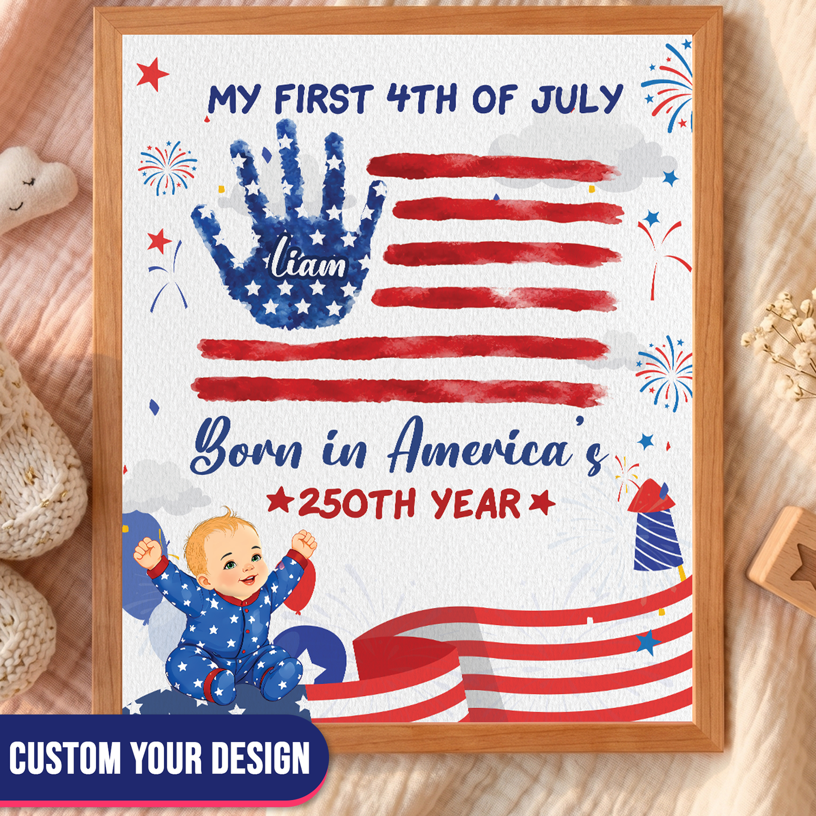 My First 4th of July Baby Handprint Frame - America 250 Keepsake, Patriotic Nursery Decor Gift