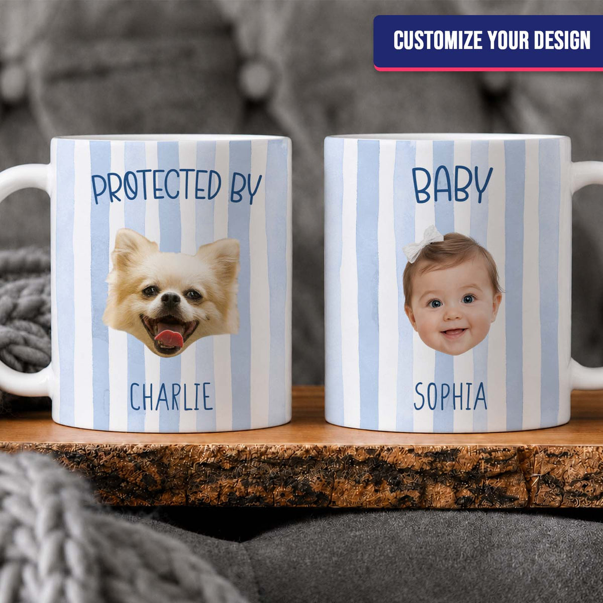 Custom Striped Pet Mug – Personalized Pet & Baby Photo Mug, Family Coffee Mug Gift