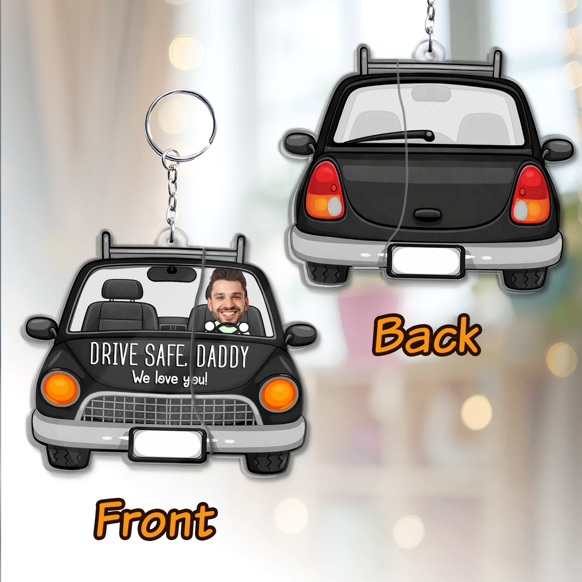 Personalized Hidden Slider Keychain for Dad – Drive Safe Daddy Custom Photo Gift