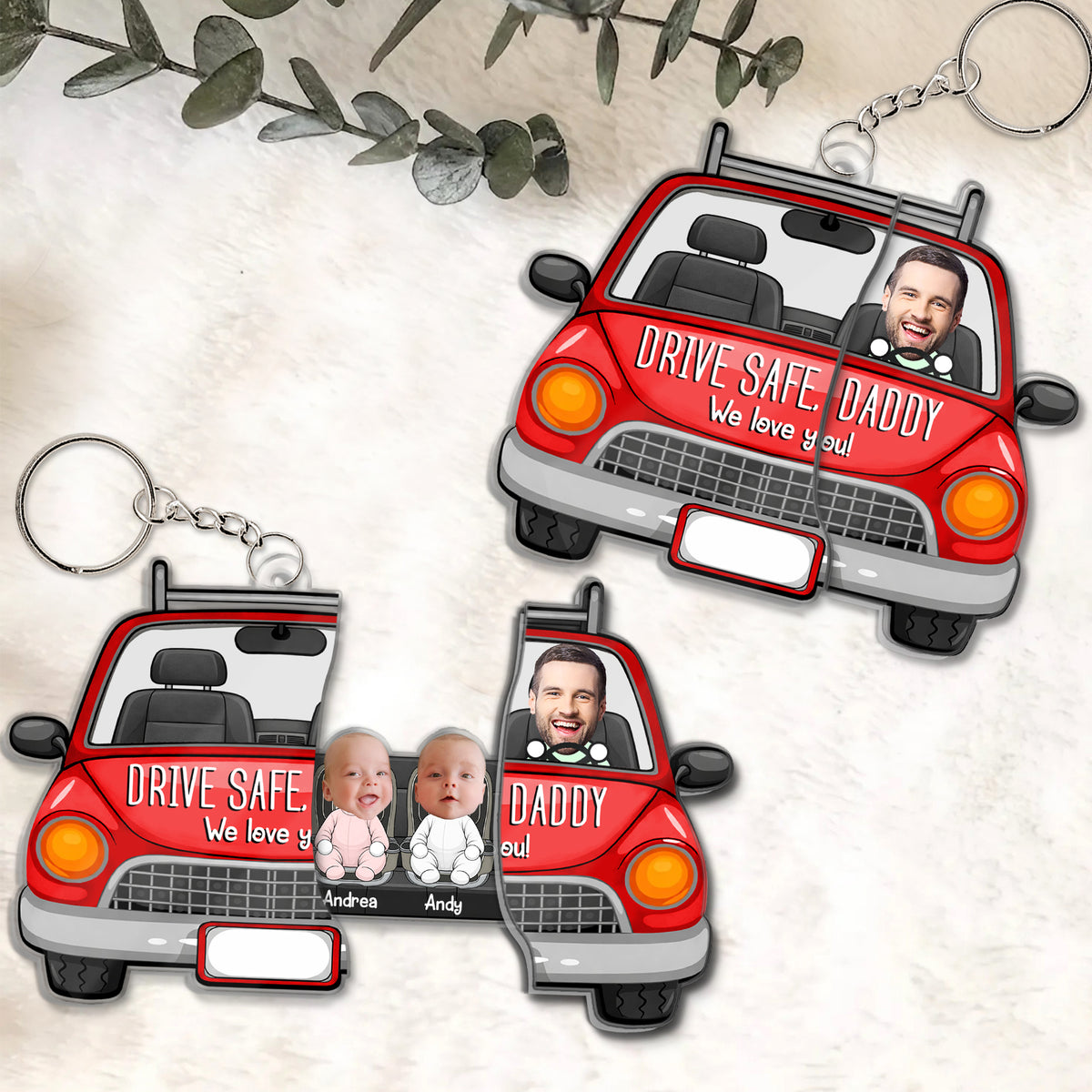 Personalized Hidden Slider Keychain for Dad – Drive Safe Daddy Custom Photo Gift