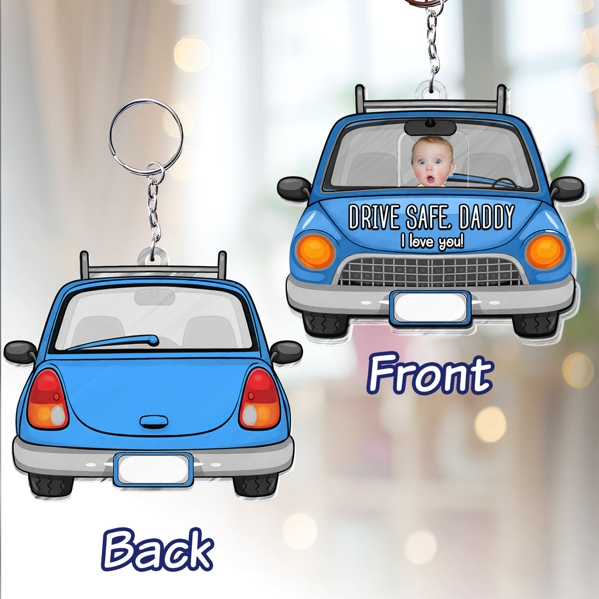 Drive Safe Daddy We Love You – Personalized Shaking Keychain for Father