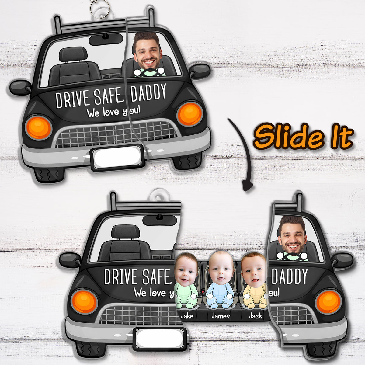 Personalized Hidden Slider Keychain for Dad – Drive Safe Daddy Custom Photo Gift