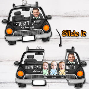 Personalized Hidden Slider Keychain for Dad – Drive Safe Daddy Custom Photo Gift