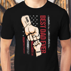 Black best dad ever custom t-shirt with fist bump design and American flag background