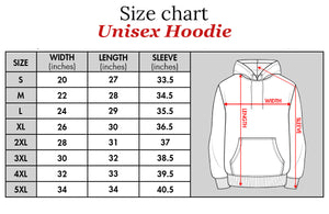 Size chart for unisex hoodie showing width length and sleeve measurements for best dad ever personalized clothing gift