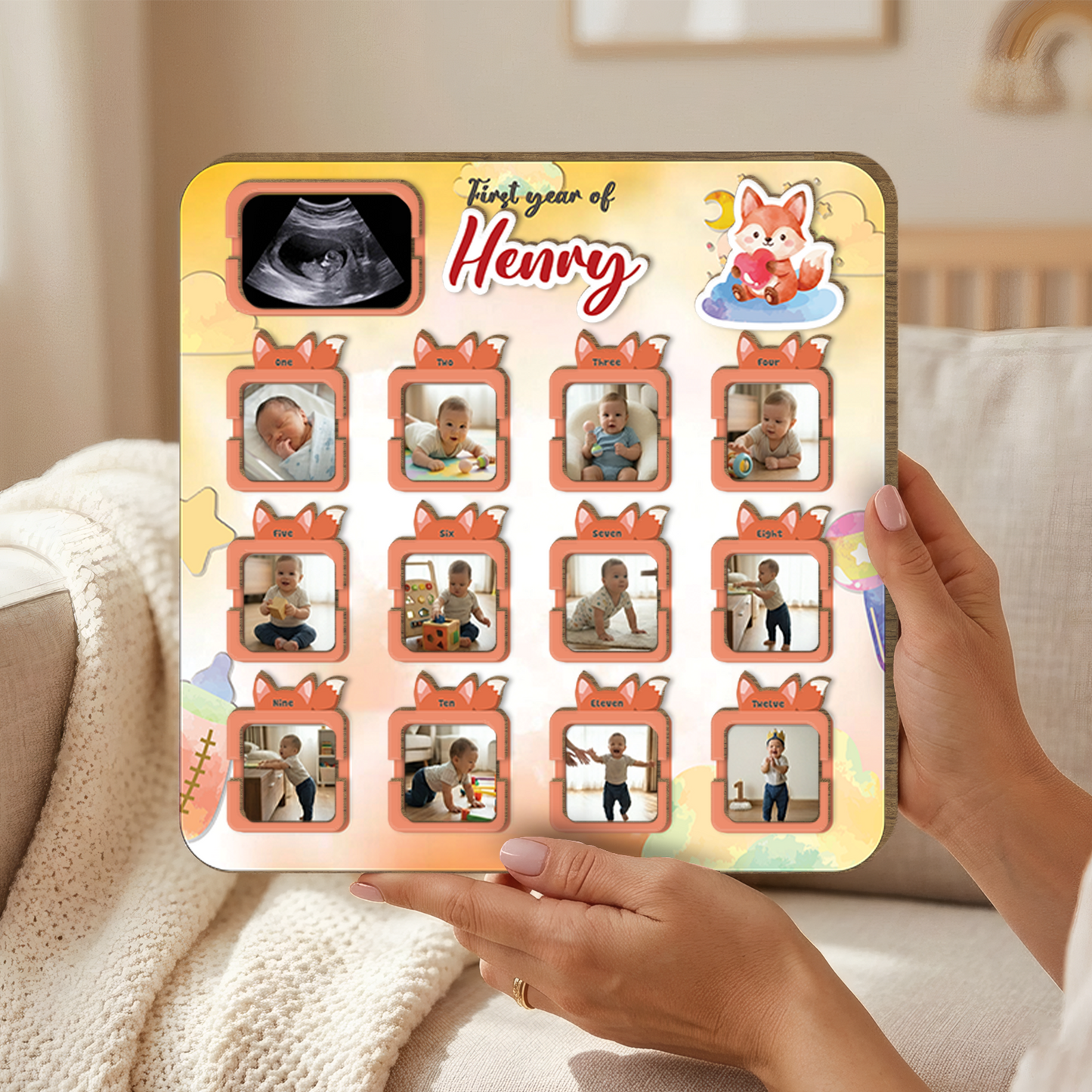 Personalized Baby Milestone Board, First Year Photo Collage, 12 Month Baby Keepsake, First Birthday Gift