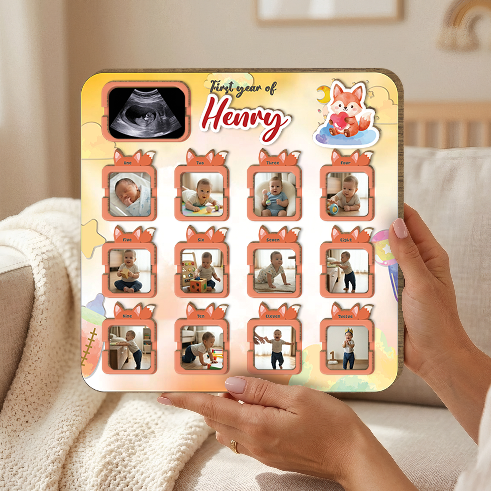 Personalized Baby Milestone Board, First Year Photo Collage, 12 Month Baby Keepsake, First Birthday Gift