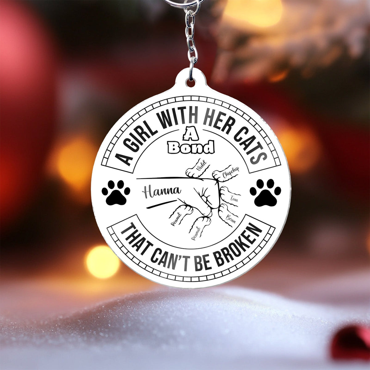 Personalized cat lover keychain featuring a heartfelt quote about the bond with cats