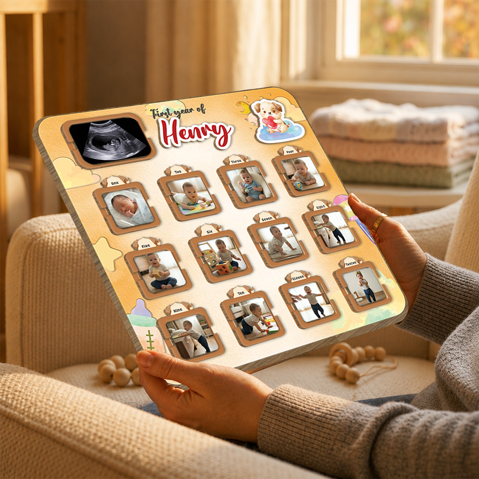 Personalized Baby Milestone Board, First Year Photo Collage, 12 Month Baby Keepsake, First Birthday Gift
