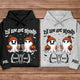 Black and gray hoodies personalized Halloween couple shirt featuring two cute ghosts in orange beanies holding pumpkins and drinks
