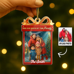 Custom acrylic Christmas ornament featuring a family illustration with the Smith name