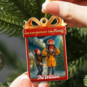 Custom acrylic Christmas ornament featuring a family photo with a festive design and personalized name