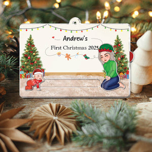 Custom acrylic Christmas slider card featuring festive illustrations for personalized holiday celebrations