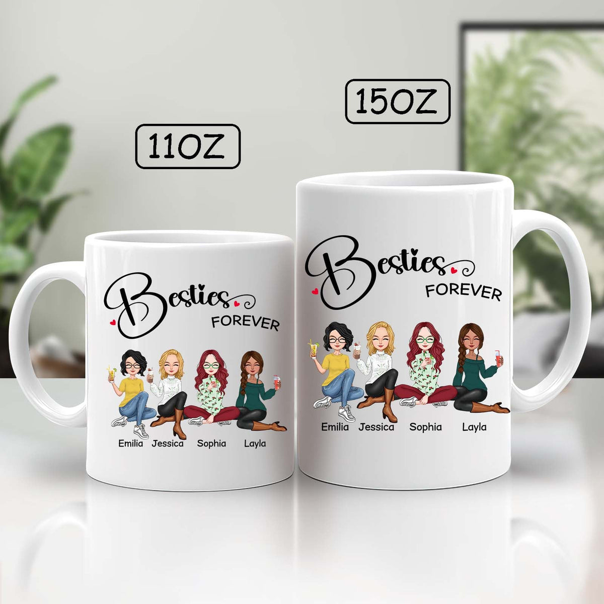 365Gifty custom bestie forever coffee cup available in 11oz and 15oz with cartoon friends design