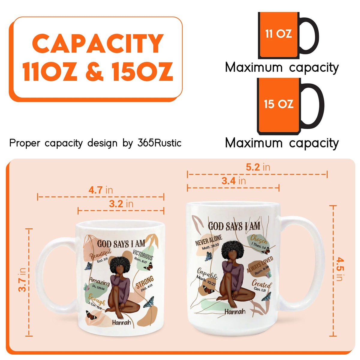 Custom Christian gifts for women featuring an 11oz mug with motivational quotes and a unique design