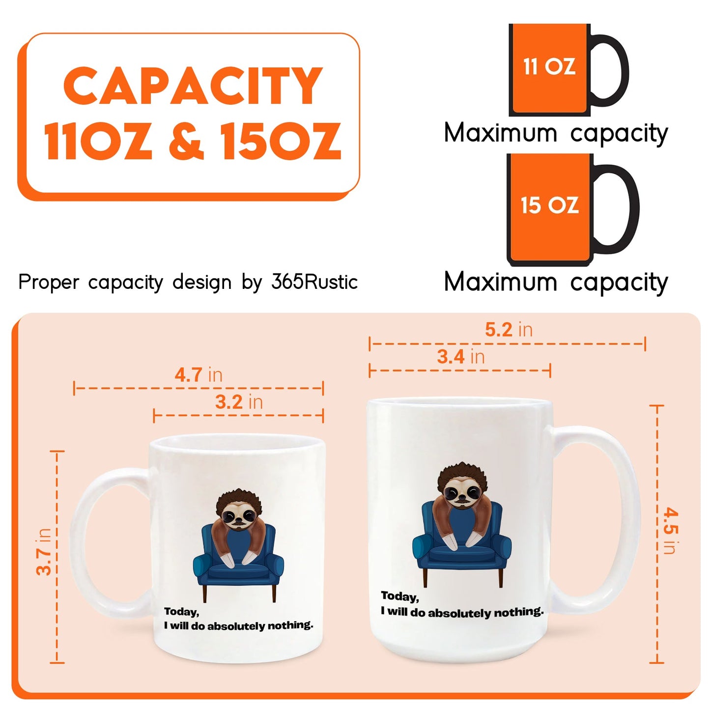 Custom funny coffee mug featuring a sloth with a humorous quote about doing nothing