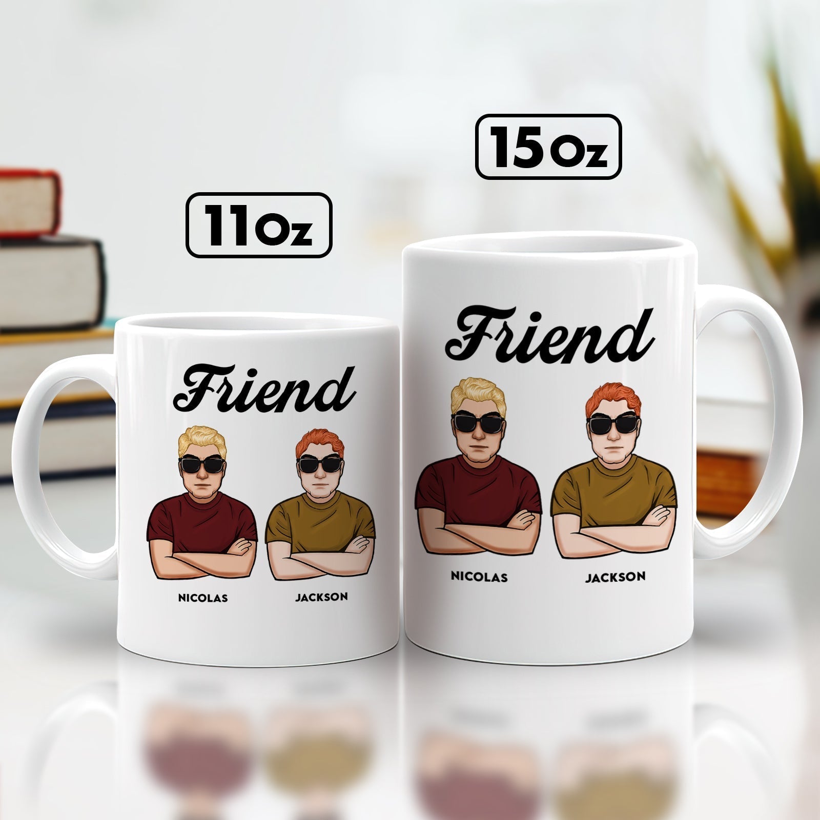Custom Friend Coffee Mug with Two Characters and Text, perfect congrats on being my brother gift