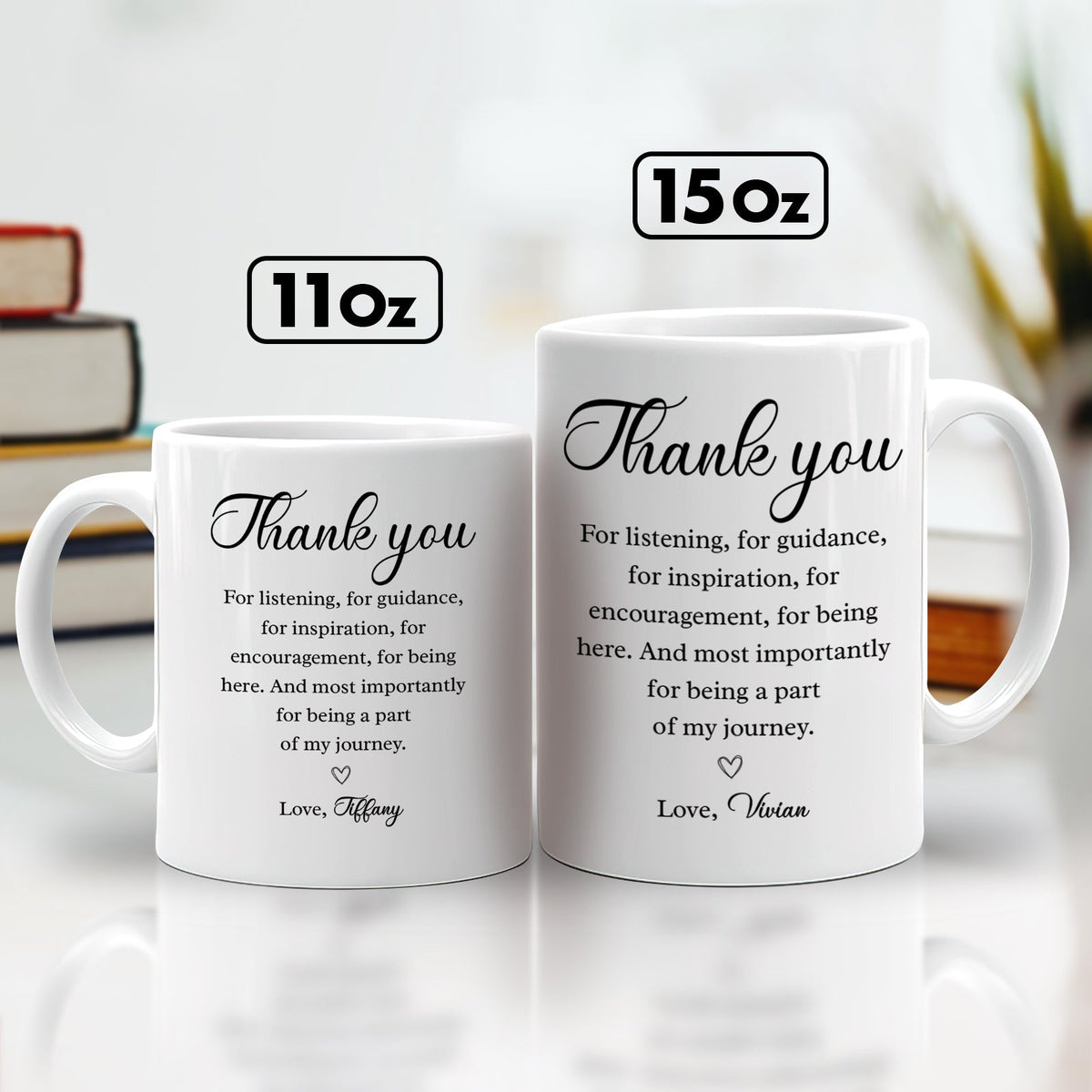 Custom gift for friends Thank You Mug in 11oz and 15oz with heartfelt messages for appreciation