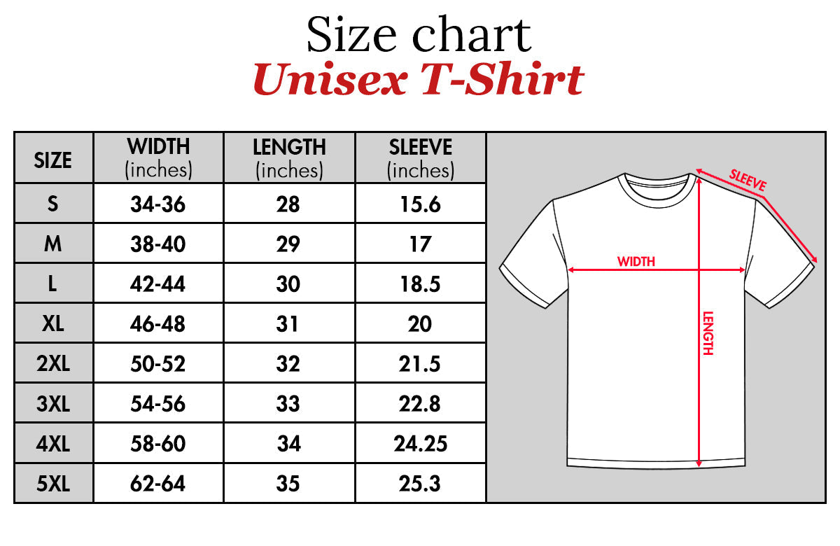 Size chart for unisex custom I'm Yours No Refund shirt showing width length and sleeve measurements