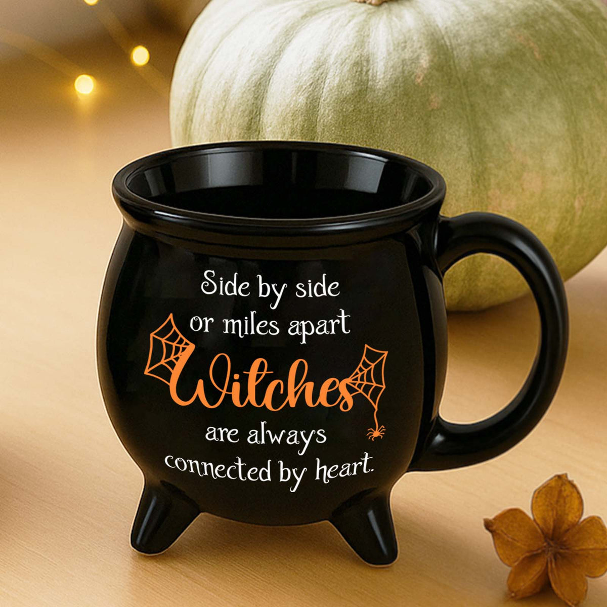 365Gifty black cauldron mug with legs and handle witches text spiderweb graphic personalized Halloween mug for friends