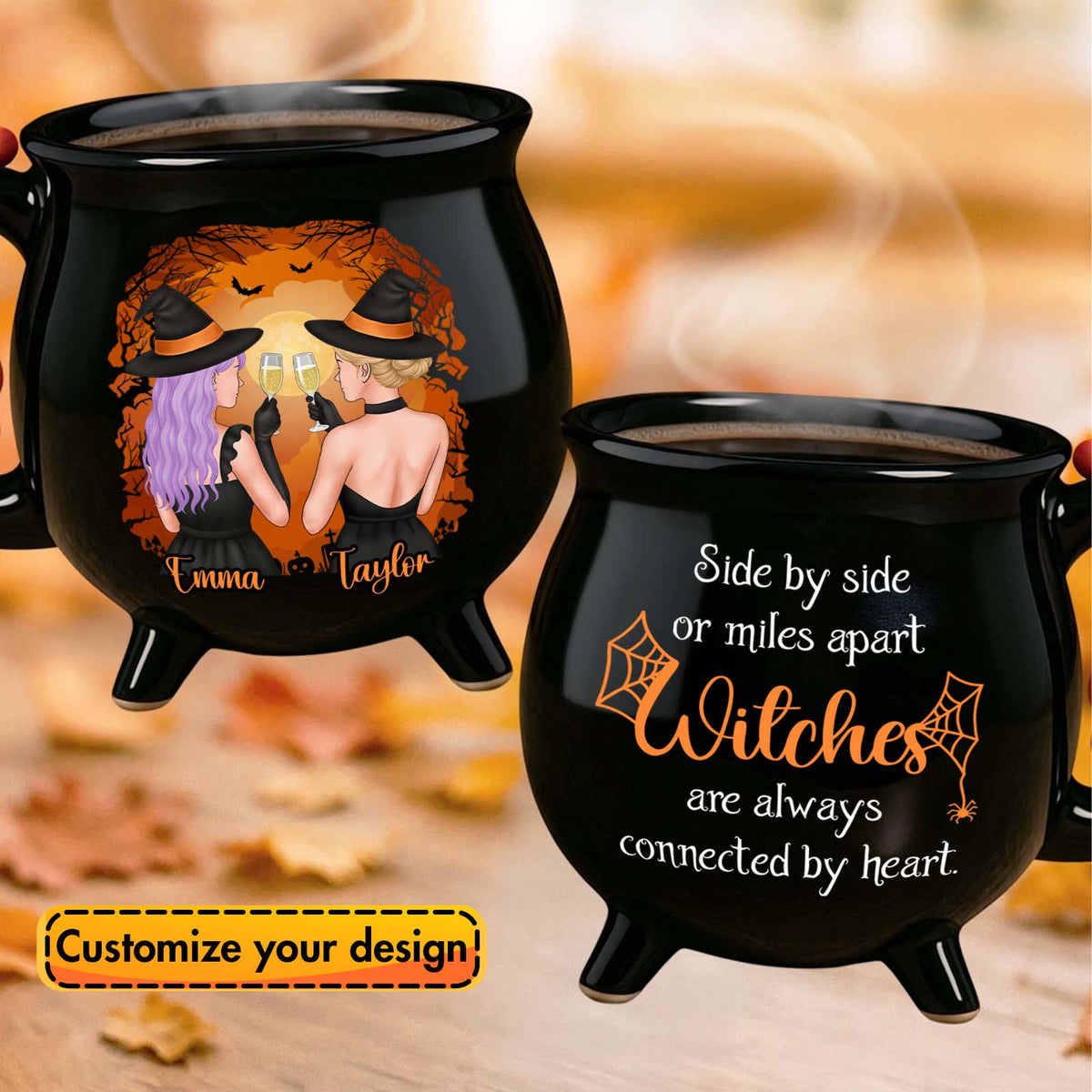 365Gifty blue butterfly sisters mug with custom names and floral design personalized Halloween mug for friends