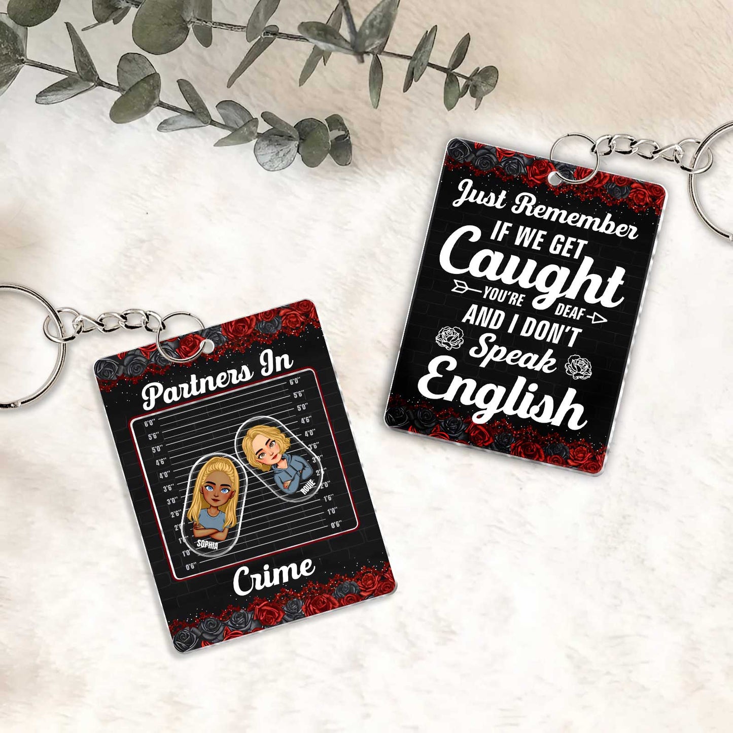 Custom shaking keychain for besties featuring fun designs and playful messages for friends