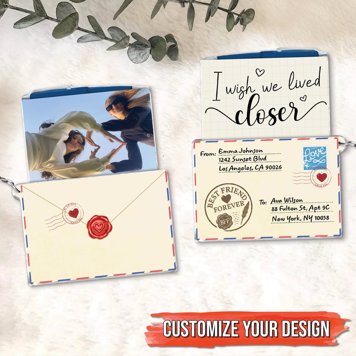 Slider Card Keychain For Bestie featuring customizable photo and heartfelt message design