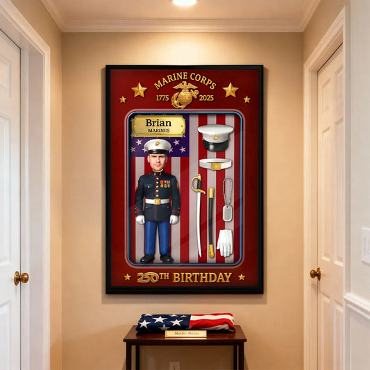 Custom US Marine Corps poster featuring a personalized 30th birthday design with military elements
