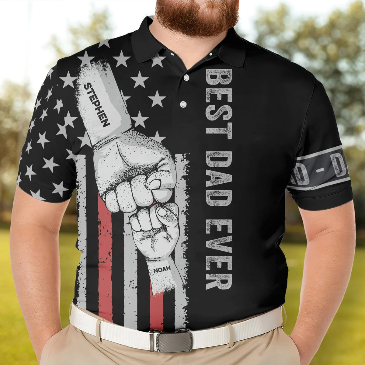 365Gifty personalized dad polo shirt with best dad ever design and custom names Stephen and Noah
