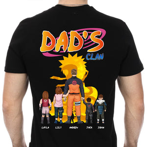 Black dad's clan family shirt with anime style characters and personalized names on the back