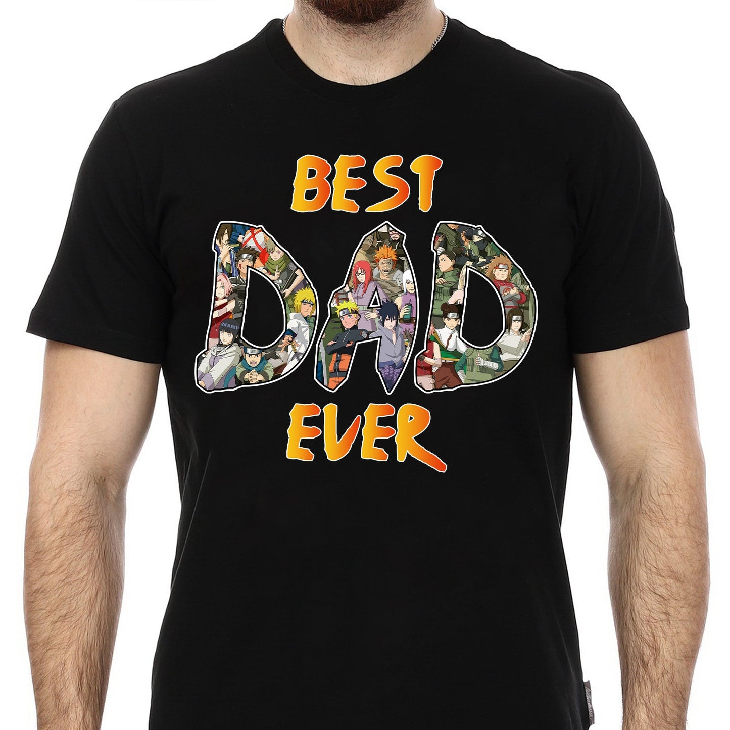 Black dad's clan family shirt with colorful anime character design and Best Dad Ever text