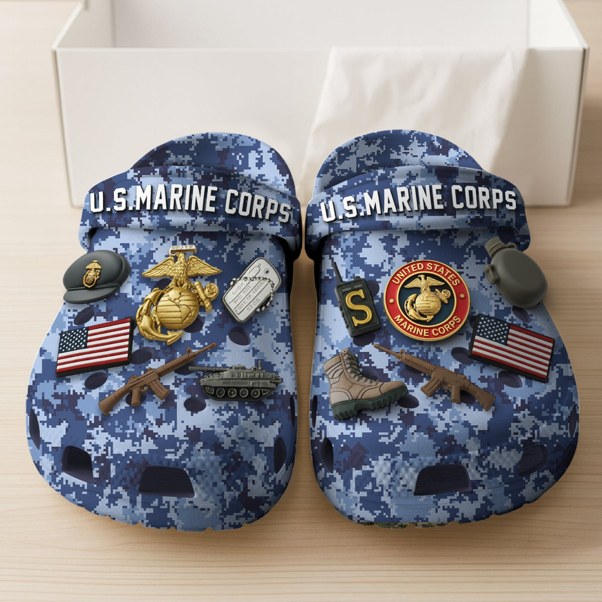 US Marine Corps Military Style Clogs with Badge/Insignia Charms
