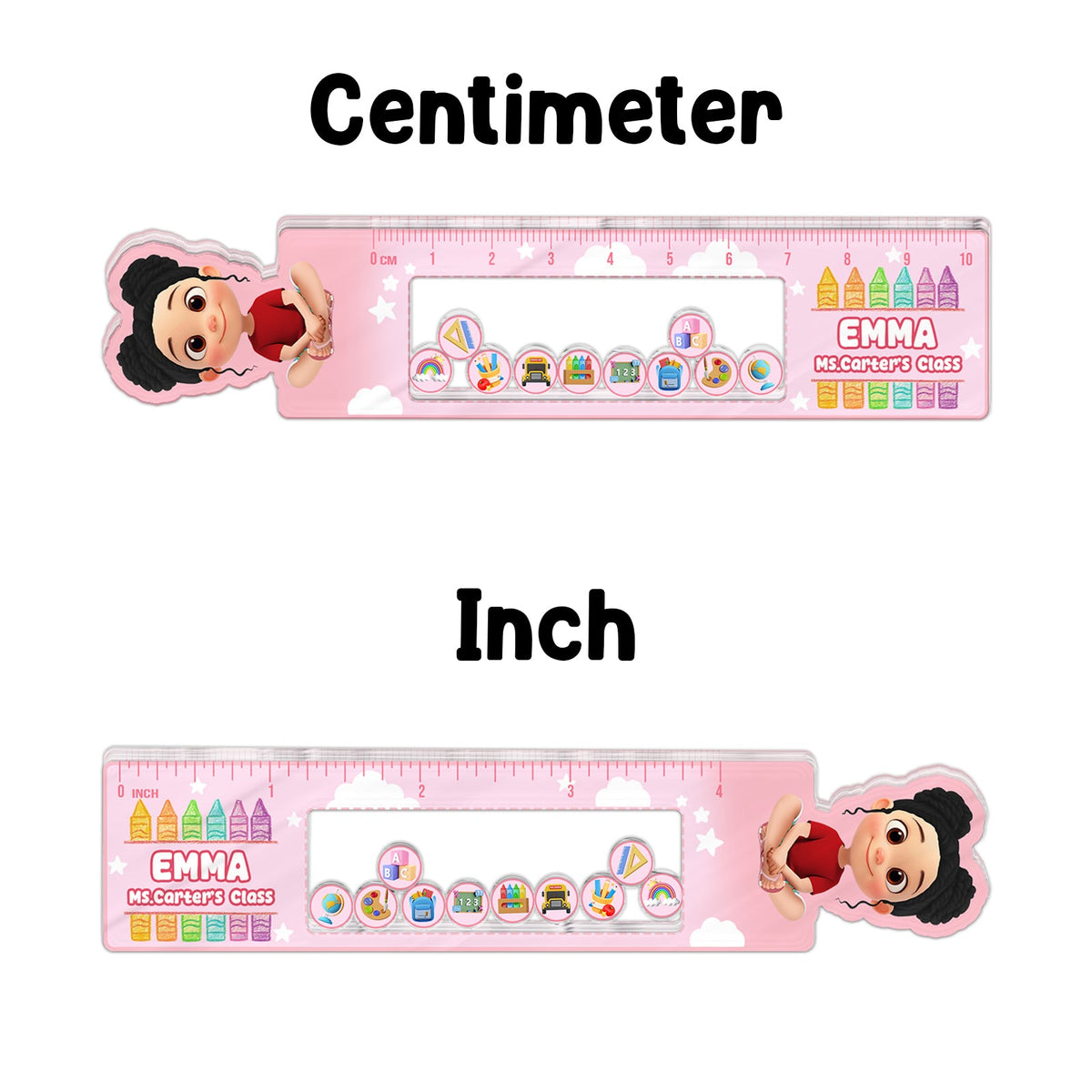 365Gifty Shaking Ruler For Kids with colorful moving beads and cartoon character in pink design