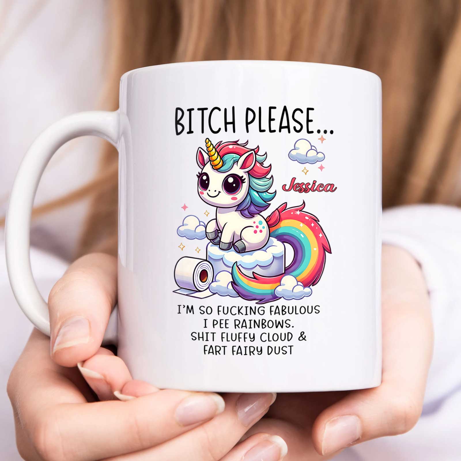 Funny bestie gift custom mug featuring a colorful unicorn design and playful text for friends