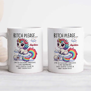 Funny bestie gift custom mug featuring a rainbow unicorn and humorous text for friends