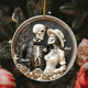 Personalized halloween couple ornament featuring skeleton bride and groom named Simon and Anne