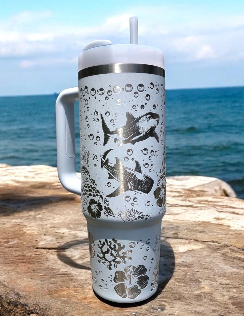 Whale Shark  Laser Engraved Stanley - Personalized Stainless Steel Tumbler