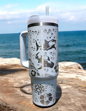 Whale Shark  Laser Engraved Stanley - Personalized Stainless Steel Tumbler