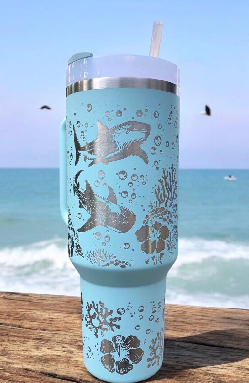 Whale Shark  Laser Engraved Stanley - Personalized Stainless Steel Tumbler