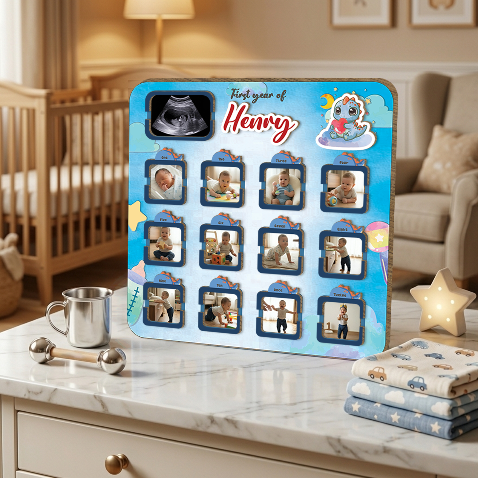 Personalized Baby Milestone Board, First Year Photo Collage, 12 Month Baby Keepsake, First Birthday Gift