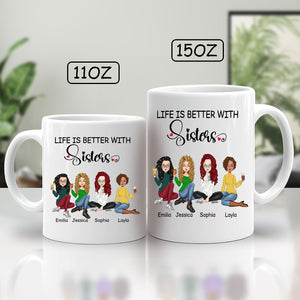 365Gifty life is better with sisters gift coffee mugs in 11oz and 15oz sizes with cartoon sisters design
