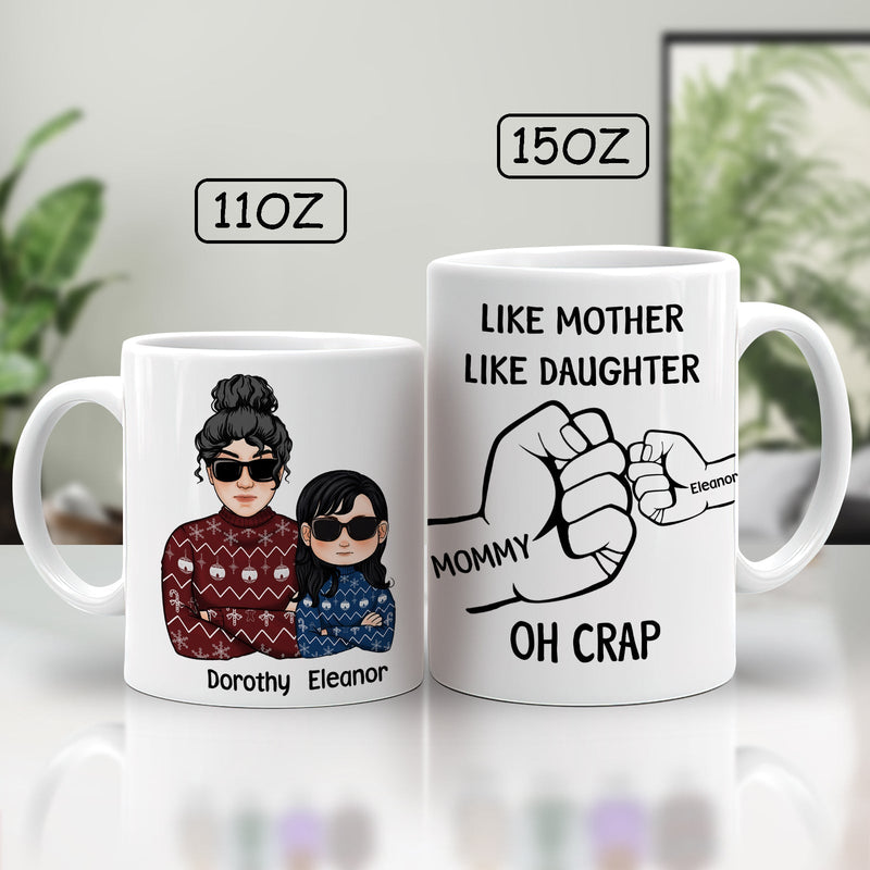 Like father like daughter gift mugs with matching mom and daughter designs in 11oz and 15oz sizes