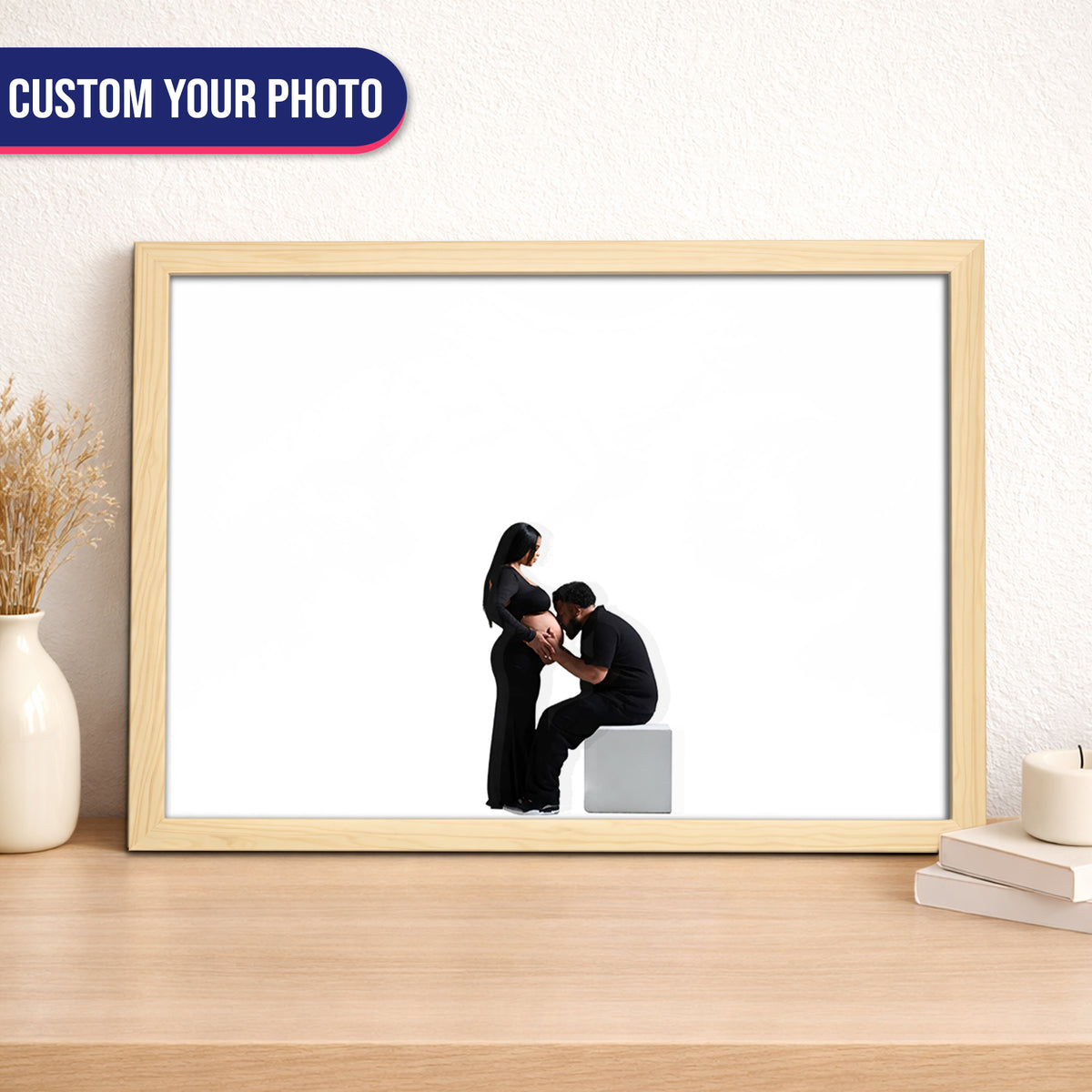 Personalized Wooden Light Up Photo Frame – Hidden Ultrasound Reveal Gift, LED Frame