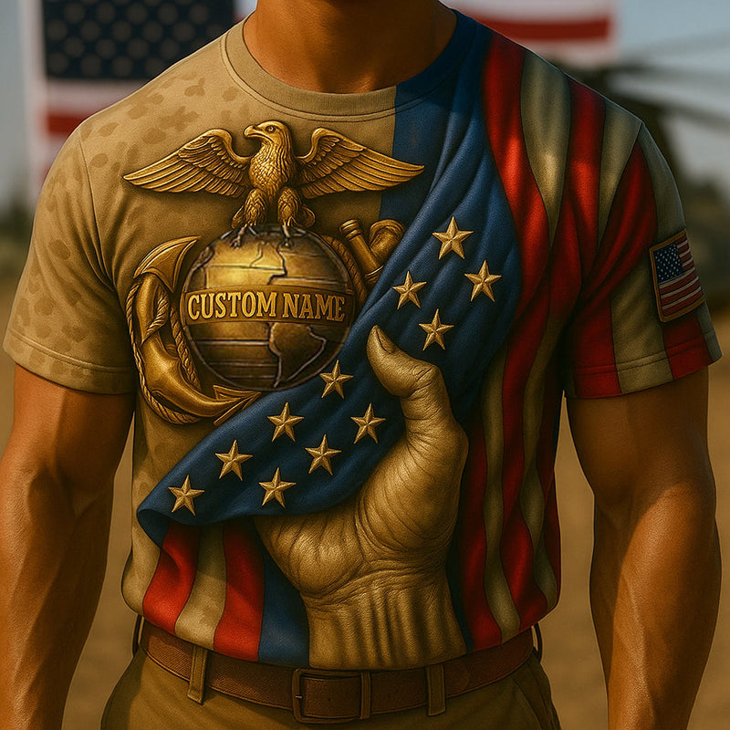 365Gifty Marine Corps commemorative t-shirt with eagle globe and anchor emblem and American flag design