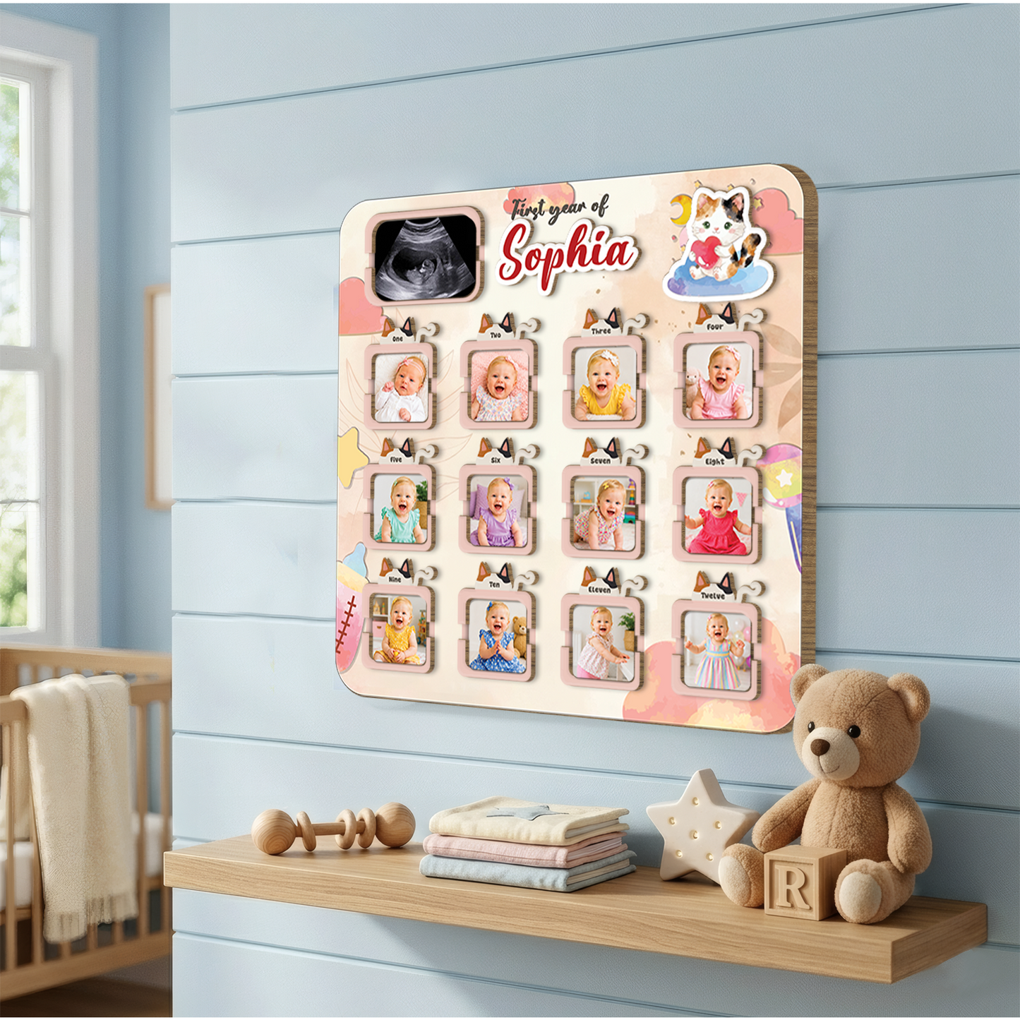 Personalized Baby Milestone Board, First Year Photo Collage, 12 Month Baby Keepsake, First Birthday Gift