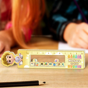 365Gifty Shaking Ruler For Kids with colorful beads and personalized name design on a wooden desk