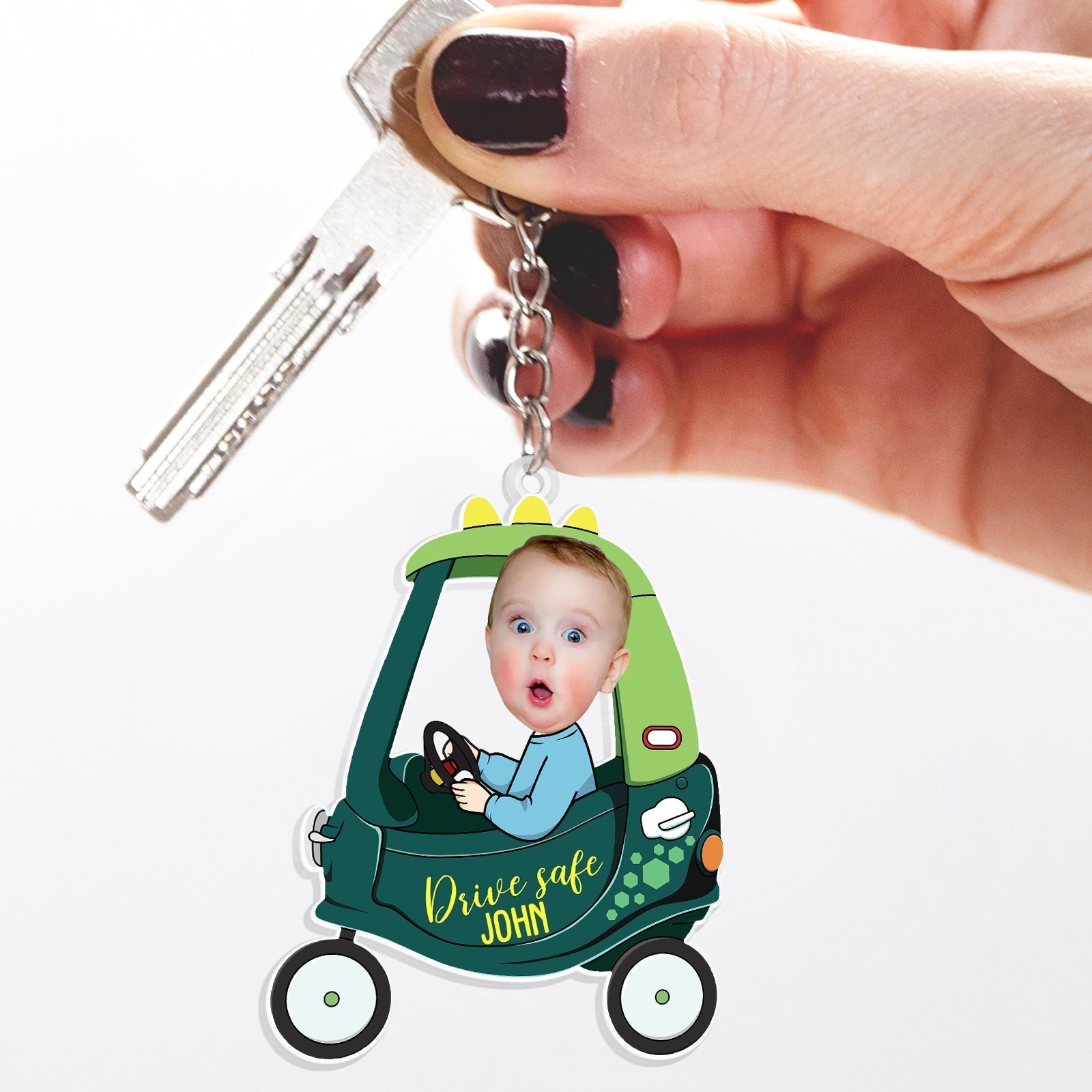 Custom Photo Drive Safe Daddy - Birthday, Loving Gift For Dad, Father, Papa, Grandpa - Personalized Acrylic Car Hanger