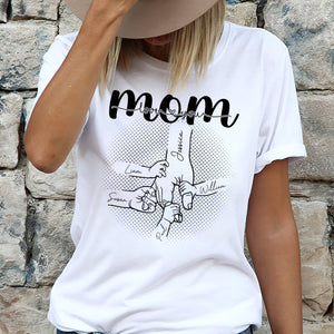 A mother's love is forever shirt featuring hand-drawn names and heart design for a heartfelt gifting option