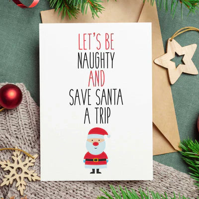 365Gifty naughty Santa holiday card with Santa illustration and playful Christmas message
